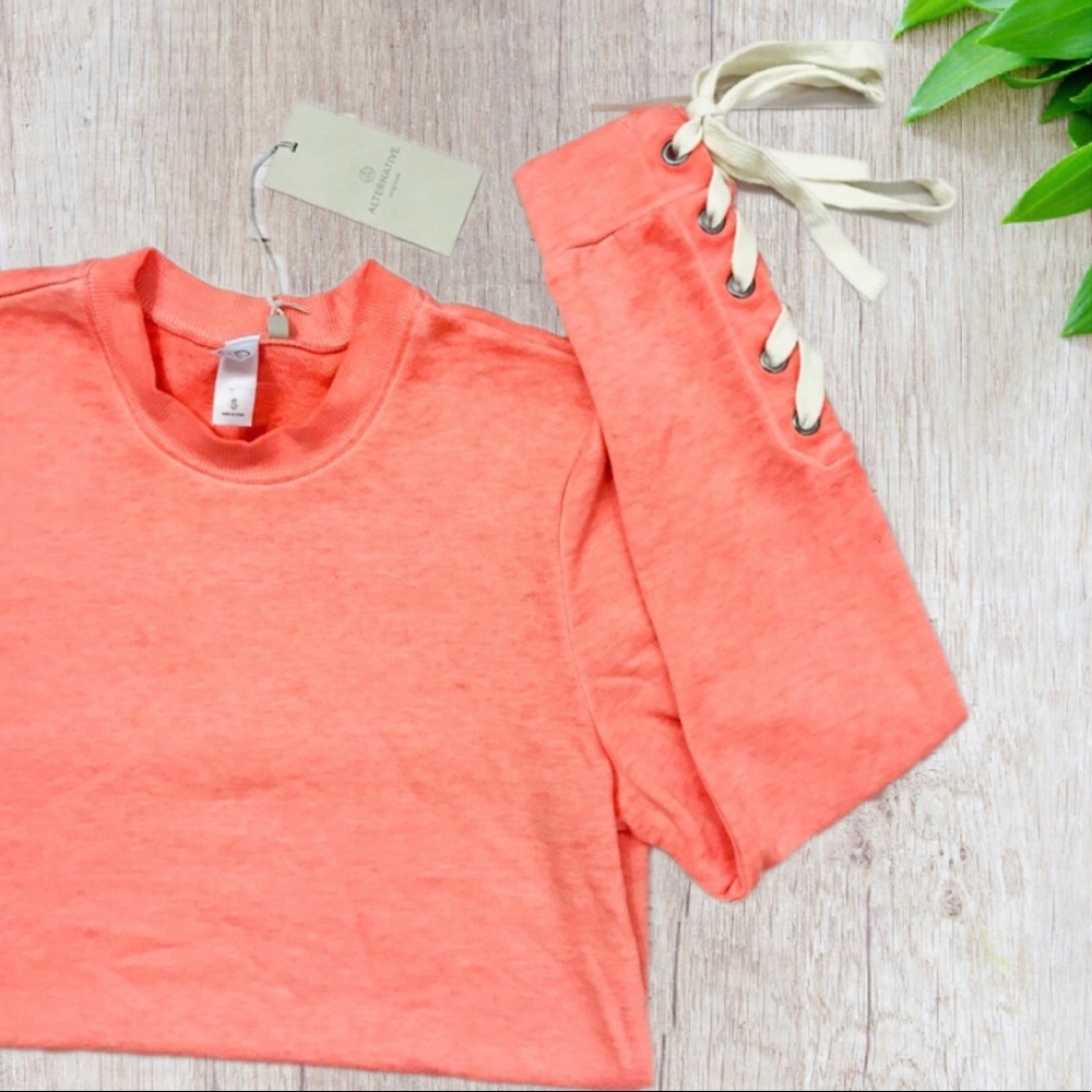 New Alternative Coral Lace Up Sleeve Sweatshirt S